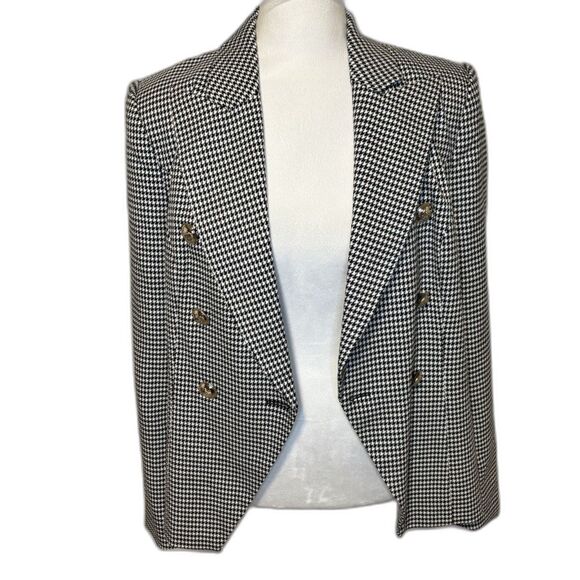 Venus Black & White Houndstooth Double-Breasted Blazer Gold Button Womens - Picture 2 of 7